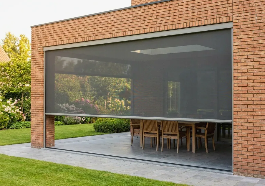 Zip screen enclosing a patio on a Big Bay home, sealed against the coastal wind